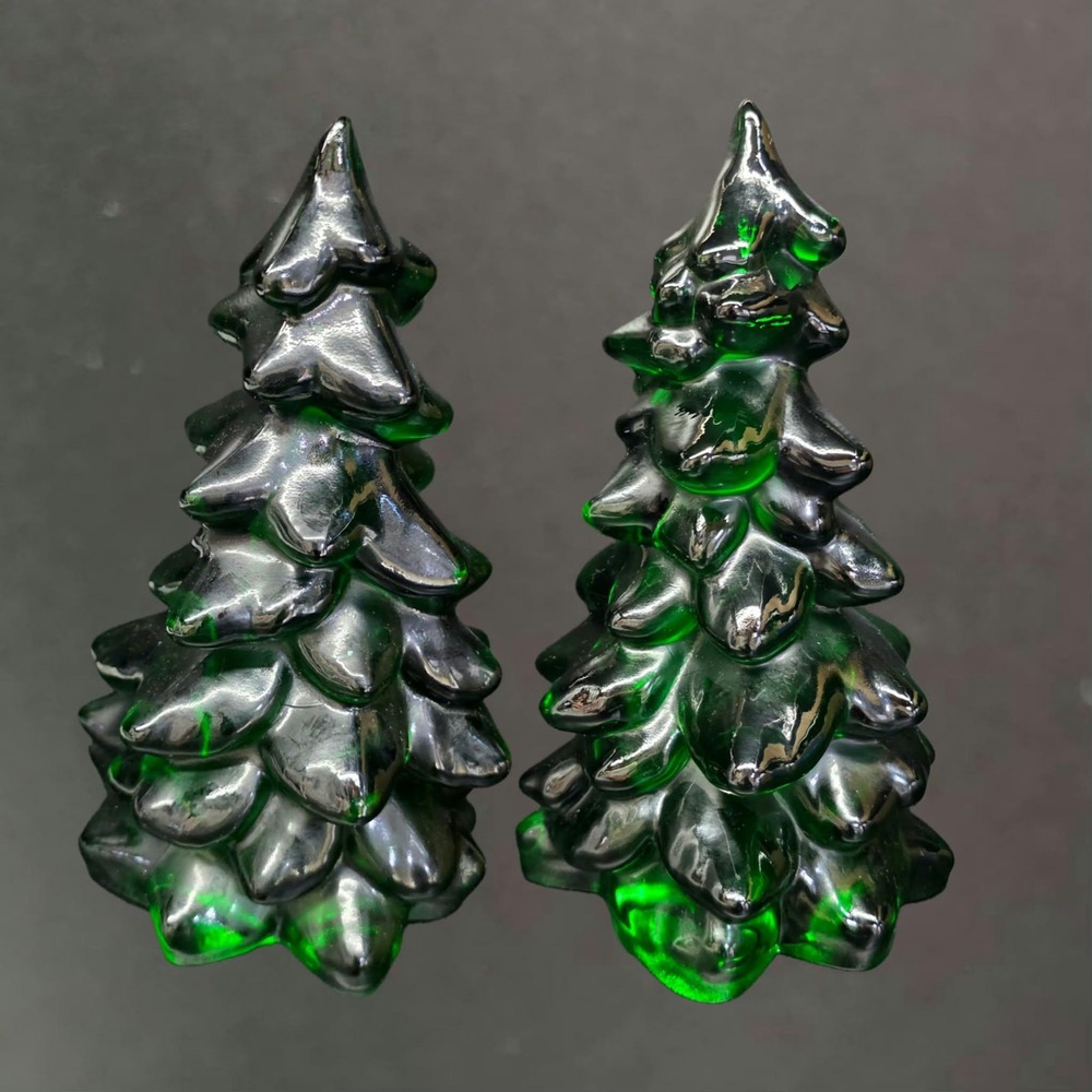 Glass Christmas Tree Set 8" Green Emerald Holiday Decor Tabletop Figurine Lot